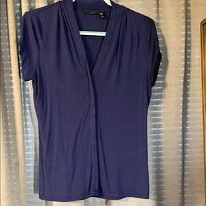 White House Black Market Blue Wrap Blouse Short Sleeve